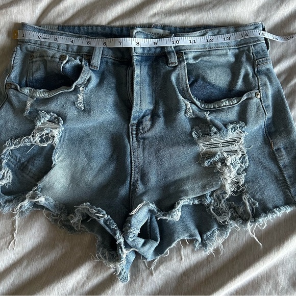 Almost Famous Light Blue Distressed High Waisted Jean Shorts Grunge, Punk, Edgy - Picture 7 of 10